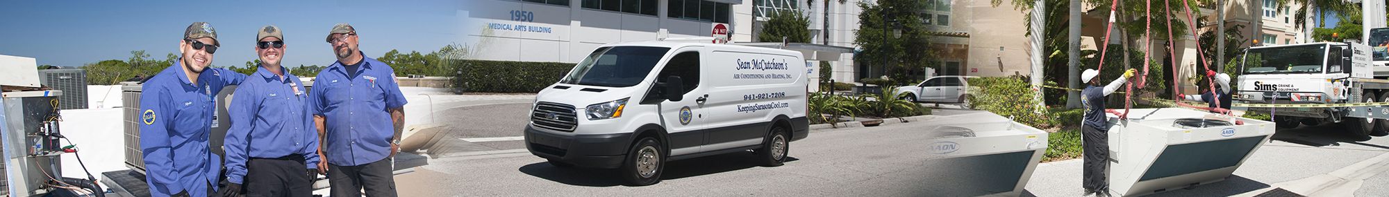 Sean McCutcheon's service vehicle and Sarasota skyline collage.